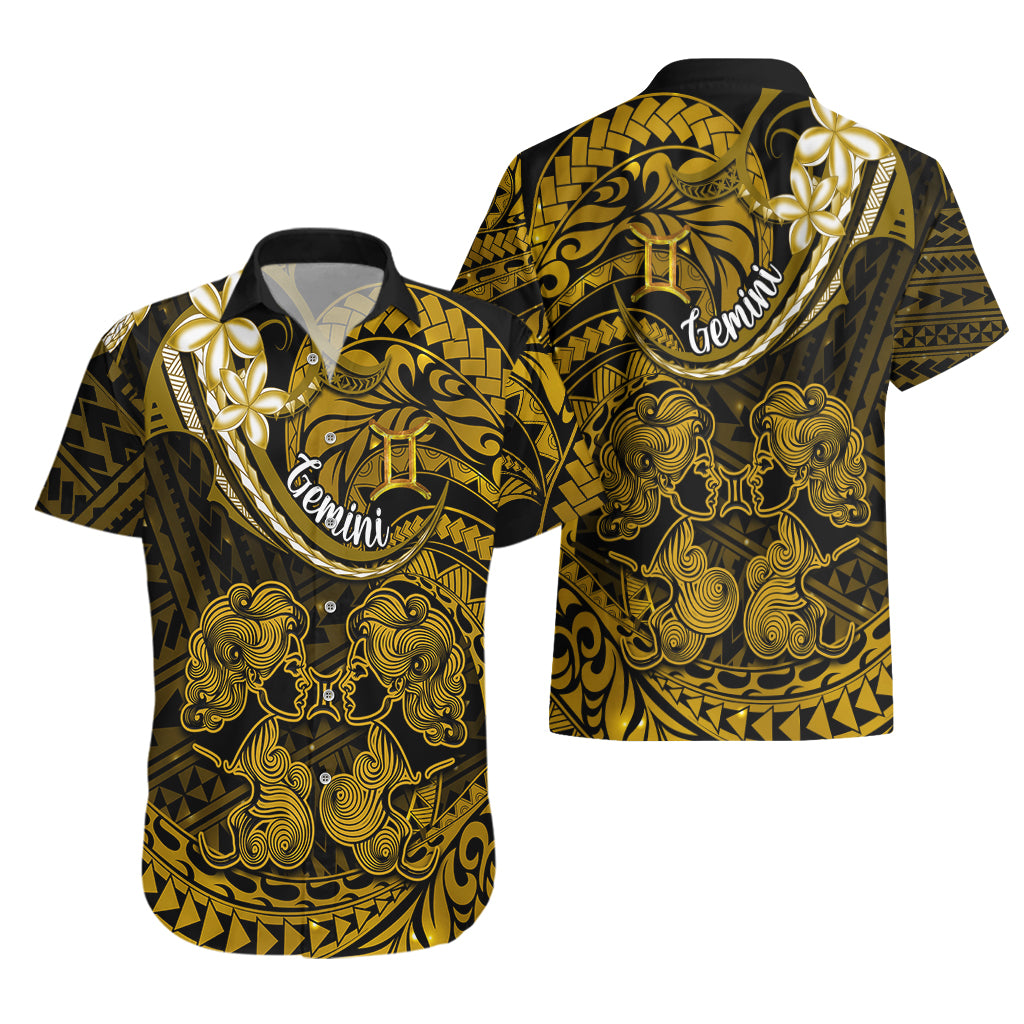 Polynesian Pride Gemini Zodiac Hawaiian Shirt Astrological Sign Tribal Plumeria Gold Galaxy - Wonder Print Shop