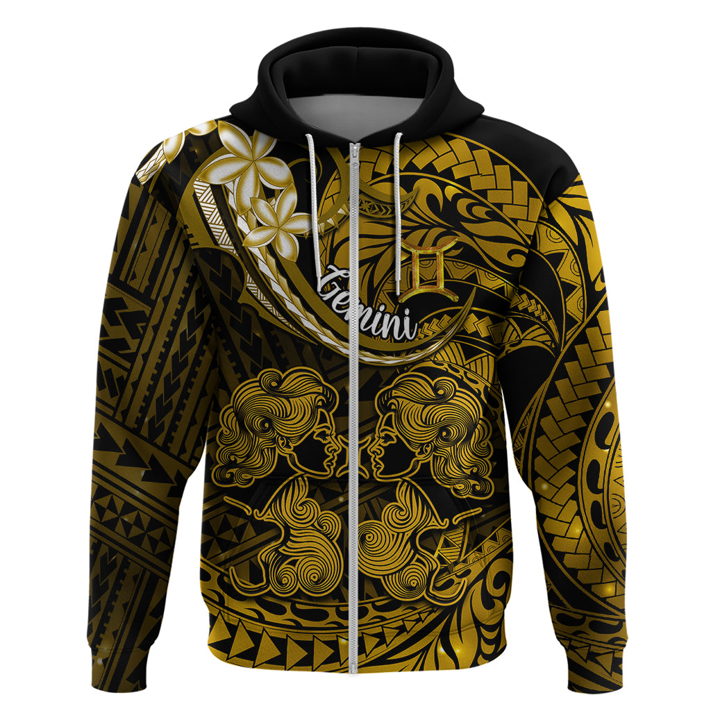 Polynesian Pride Gemini Zodiac Hoodie Astrological Sign Tribal Plumeria Gold Galaxy - Wonder Print Shop