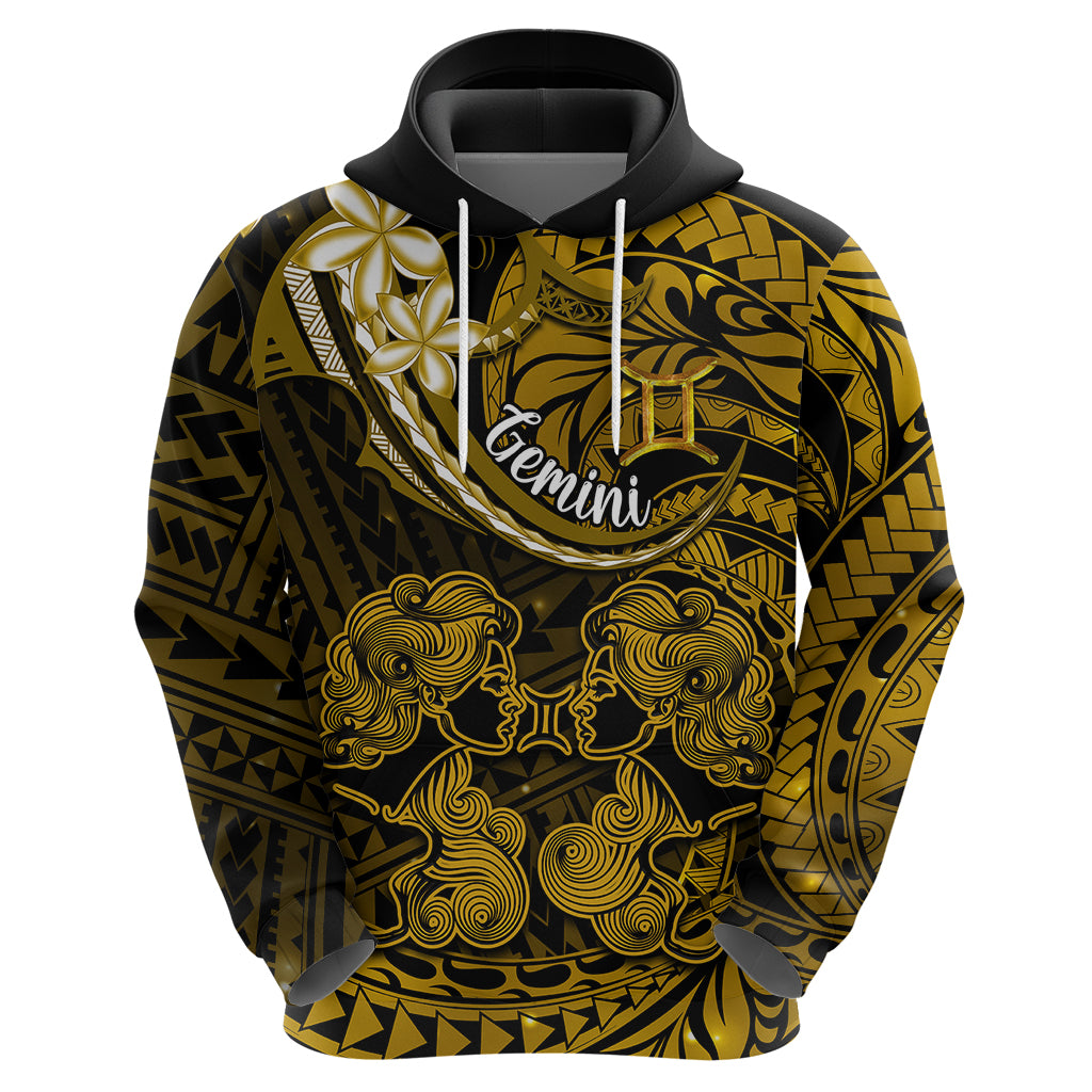 Polynesian Pride Gemini Zodiac Hoodie Astrological Sign Tribal Plumeria Gold Galaxy - Wonder Print Shop