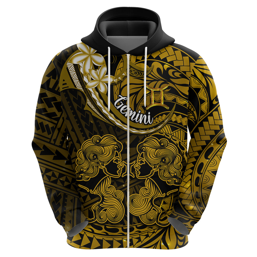 Polynesian Pride Gemini Zodiac Hoodie Astrological Sign Tribal Plumeria Gold Galaxy - Wonder Print Shop