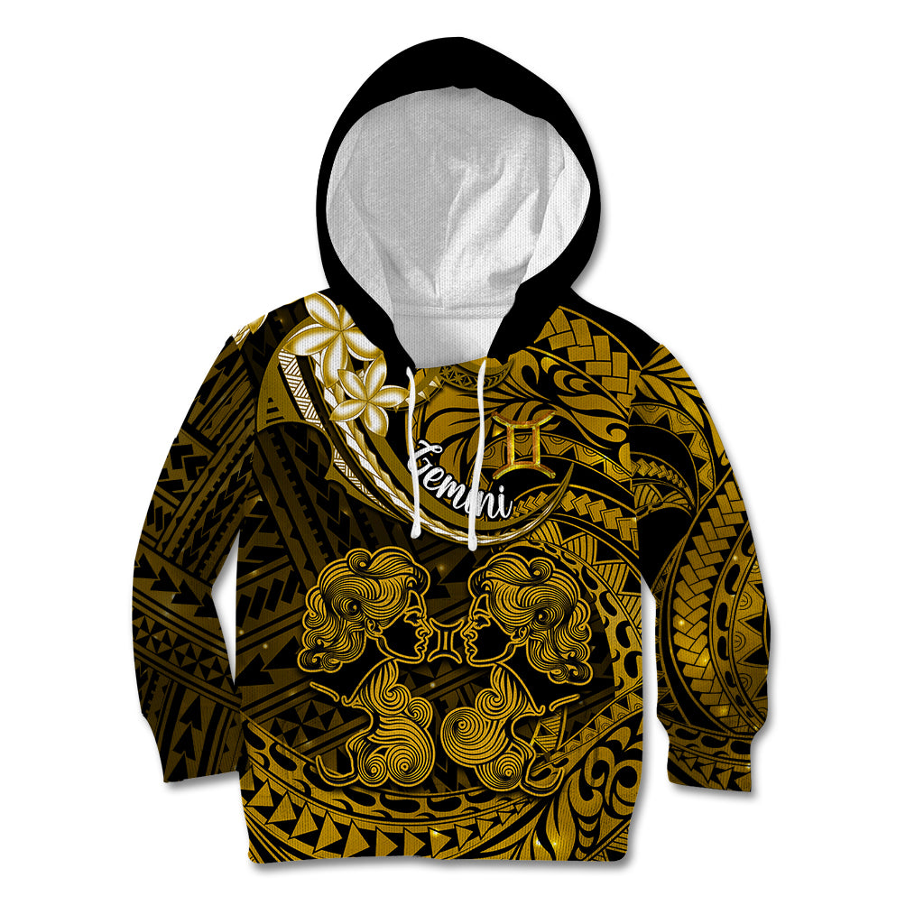 Polynesian Pride Gemini Zodiac Kid Hoodie Astrological Sign Tribal Plumeria Gold Galaxy - Wonder Print Shop