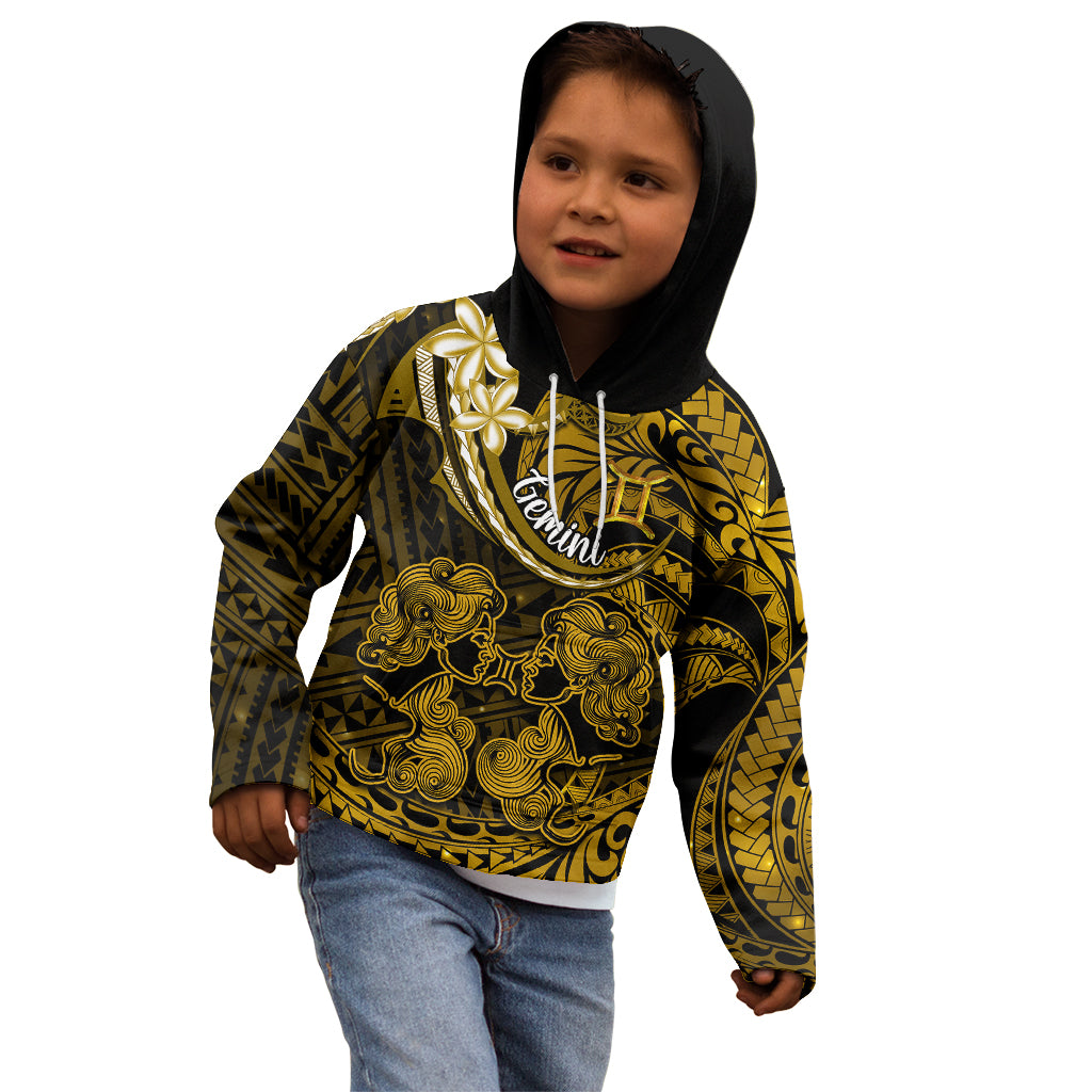 Polynesian Pride Gemini Zodiac Kid Hoodie Astrological Sign Tribal Plumeria Gold Galaxy - Wonder Print Shop