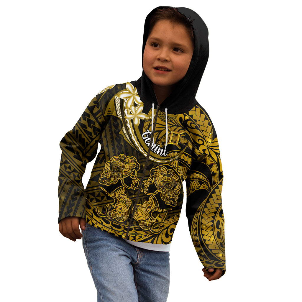 Polynesian Pride Gemini Zodiac Kid Hoodie Astrological Sign Tribal Plumeria Gold Galaxy - Wonder Print Shop
