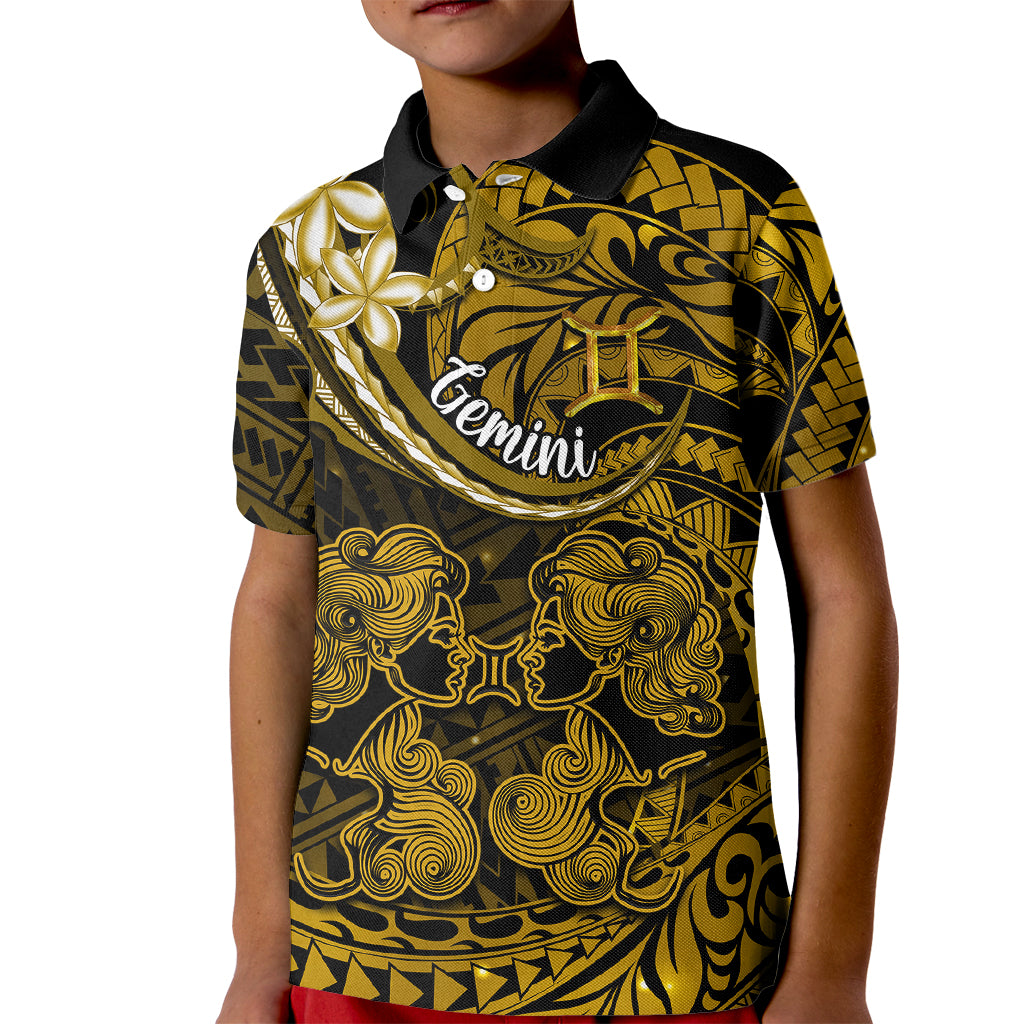 Polynesian Pride Gemini Zodiac Kid Polo Shirt Astrological Sign Tribal Plumeria Gold Galaxy - Wonder Print Shop