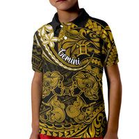 Polynesian Pride Gemini Zodiac Kid Polo Shirt Astrological Sign Tribal Plumeria Gold Galaxy - Wonder Print Shop