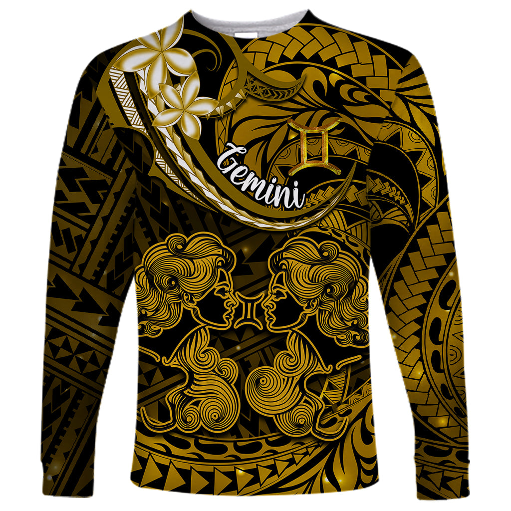 Polynesian Pride Gemini Zodiac Long Sleeve Shirt Astrological Sign Tribal Plumeria Gold Galaxy - Wonder Print Shop
