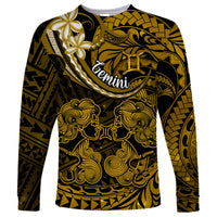Polynesian Pride Gemini Zodiac Long Sleeve Shirt Astrological Sign Tribal Plumeria Gold Galaxy - Wonder Print Shop