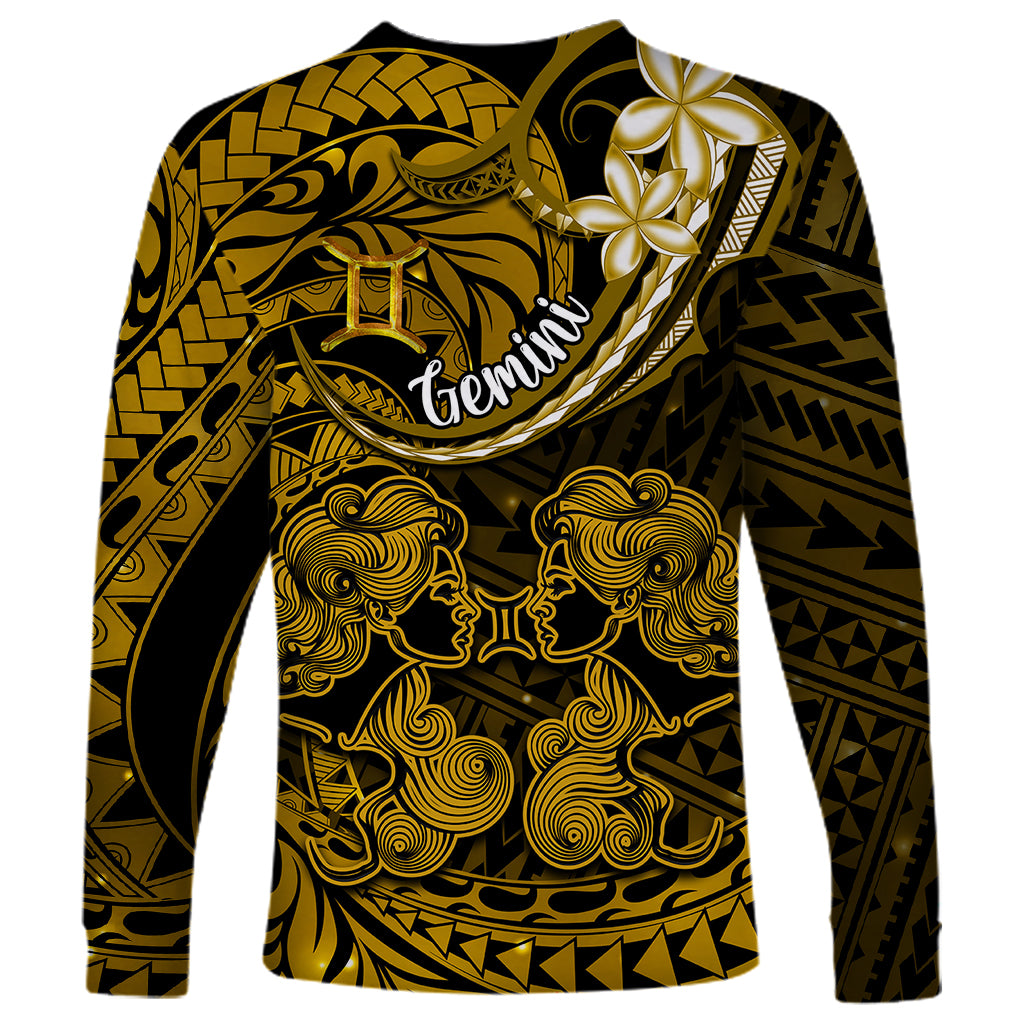 Polynesian Pride Gemini Zodiac Long Sleeve Shirt Astrological Sign Tribal Plumeria Gold Galaxy - Wonder Print Shop