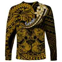 Polynesian Pride Gemini Zodiac Long Sleeve Shirt Astrological Sign Tribal Plumeria Gold Galaxy - Wonder Print Shop