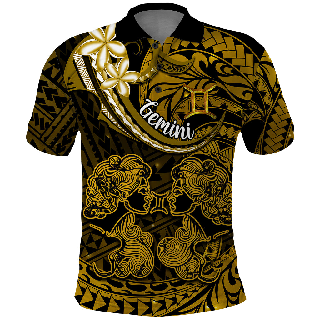 Polynesian Pride Gemini Zodiac Polo Shirt Astrological Sign Tribal Plumeria Gold Galaxy - Wonder Print Shop