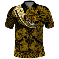 Polynesian Pride Gemini Zodiac Polo Shirt Astrological Sign Tribal Plumeria Gold Galaxy - Wonder Print Shop