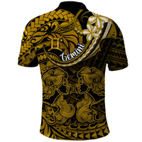 Polynesian Pride Gemini Zodiac Polo Shirt Astrological Sign Tribal Plumeria Gold Galaxy - Wonder Print Shop