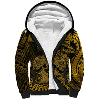 Polynesian Pride Gemini Zodiac Sherpa Hoodie Astrological Sign Tribal Plumeria Gold Galaxy - Wonder Print Shop