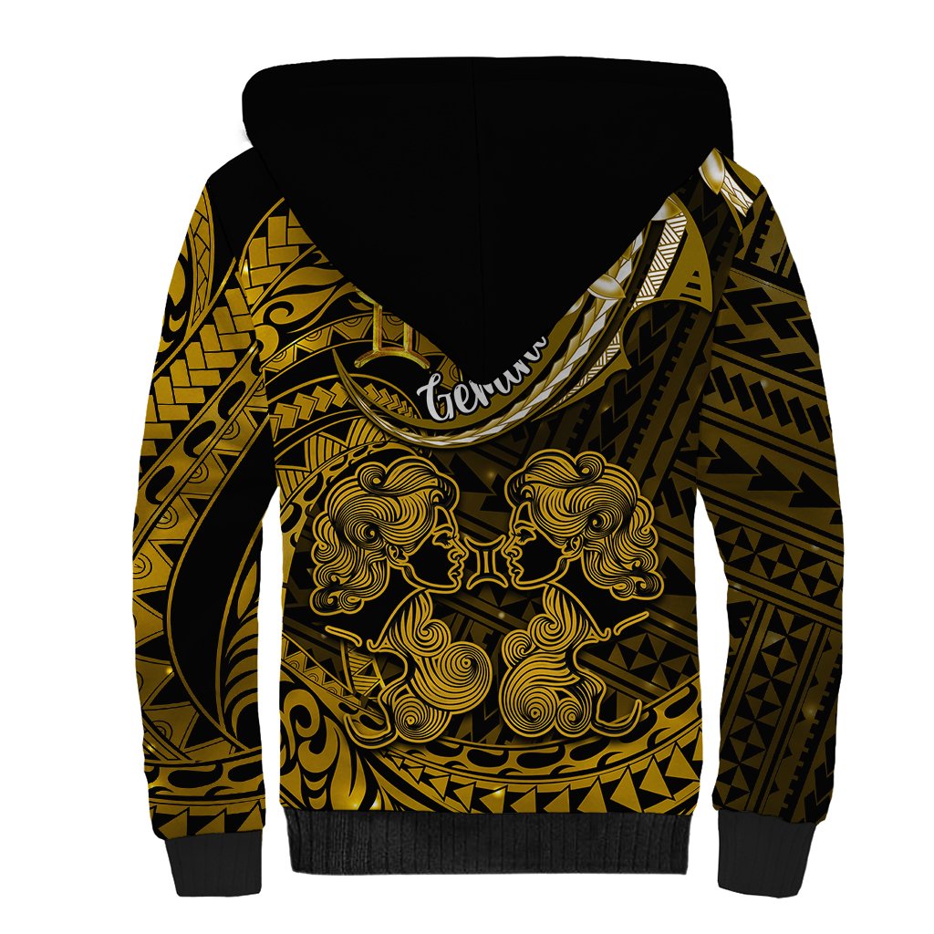 Polynesian Pride Gemini Zodiac Sherpa Hoodie Astrological Sign Tribal Plumeria Gold Galaxy - Wonder Print Shop