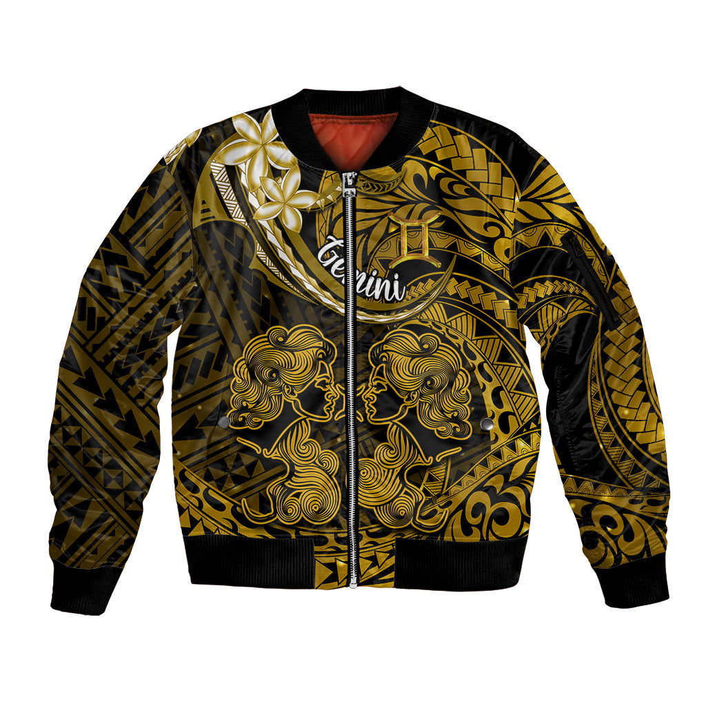 Polynesian Pride Gemini Zodiac Sleeve Zip Bomber Jacket Astrological Sign Tribal Plumeria Gold Galaxy - Wonder Print Shop
