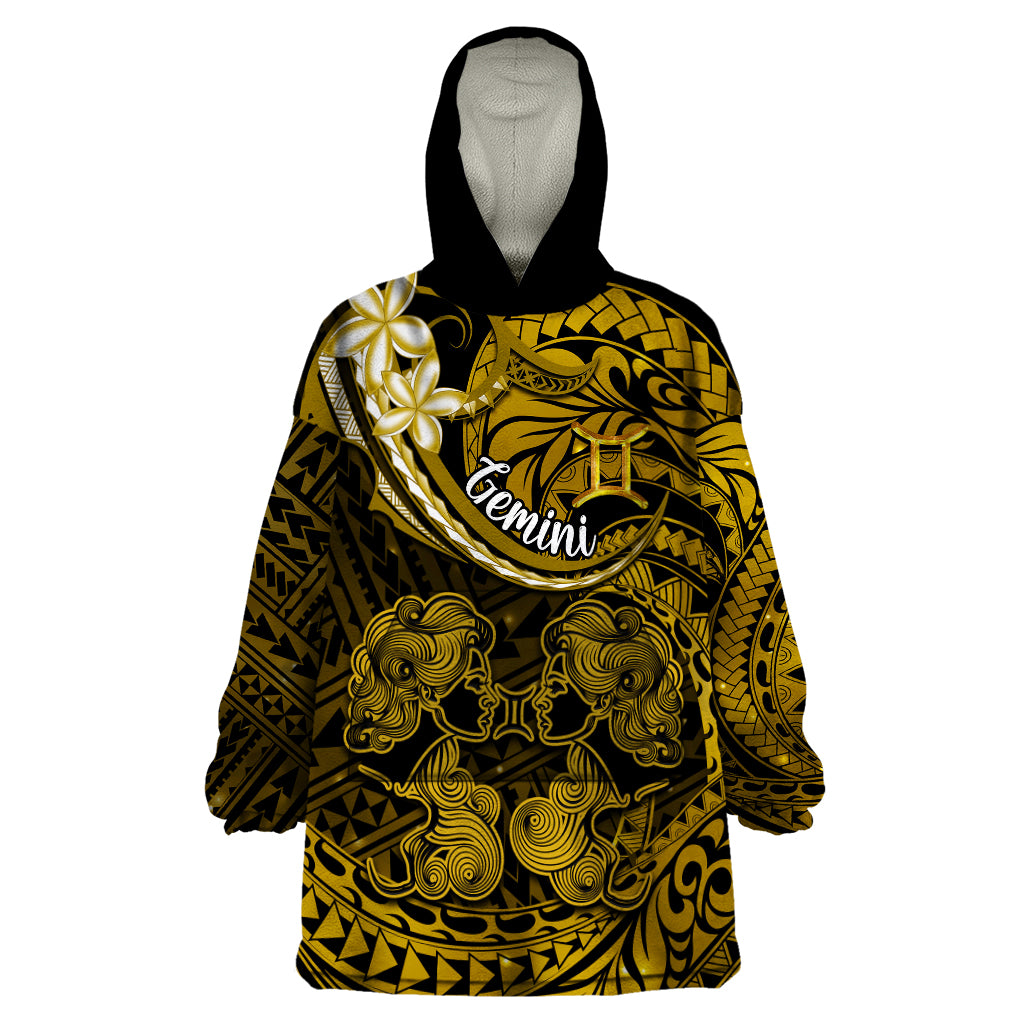 Polynesian Pride Gemini Zodiac Wearable Blanket Hoodie Astrological Sign Tribal Plumeria Gold Galaxy - Wonder Print Shop
