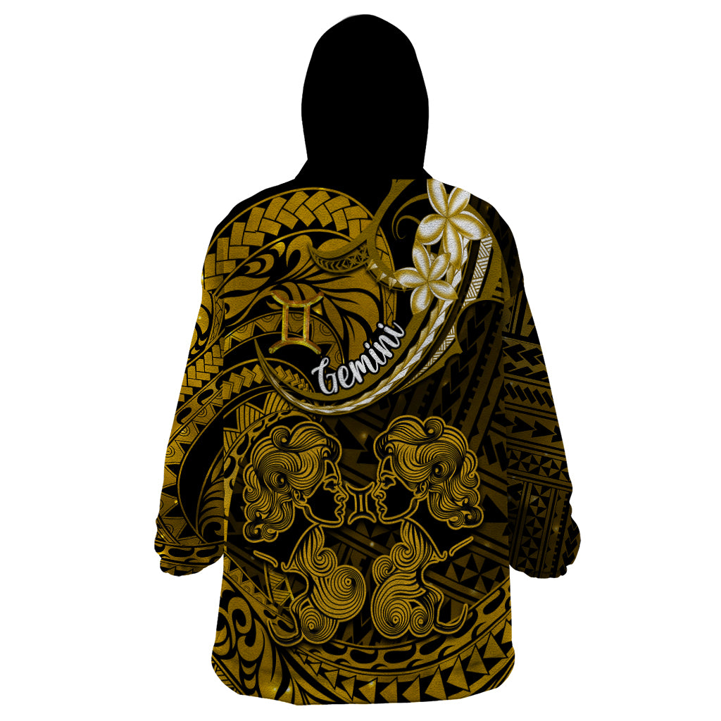 Polynesian Pride Gemini Zodiac Wearable Blanket Hoodie Astrological Sign Tribal Plumeria Gold Galaxy - Wonder Print Shop