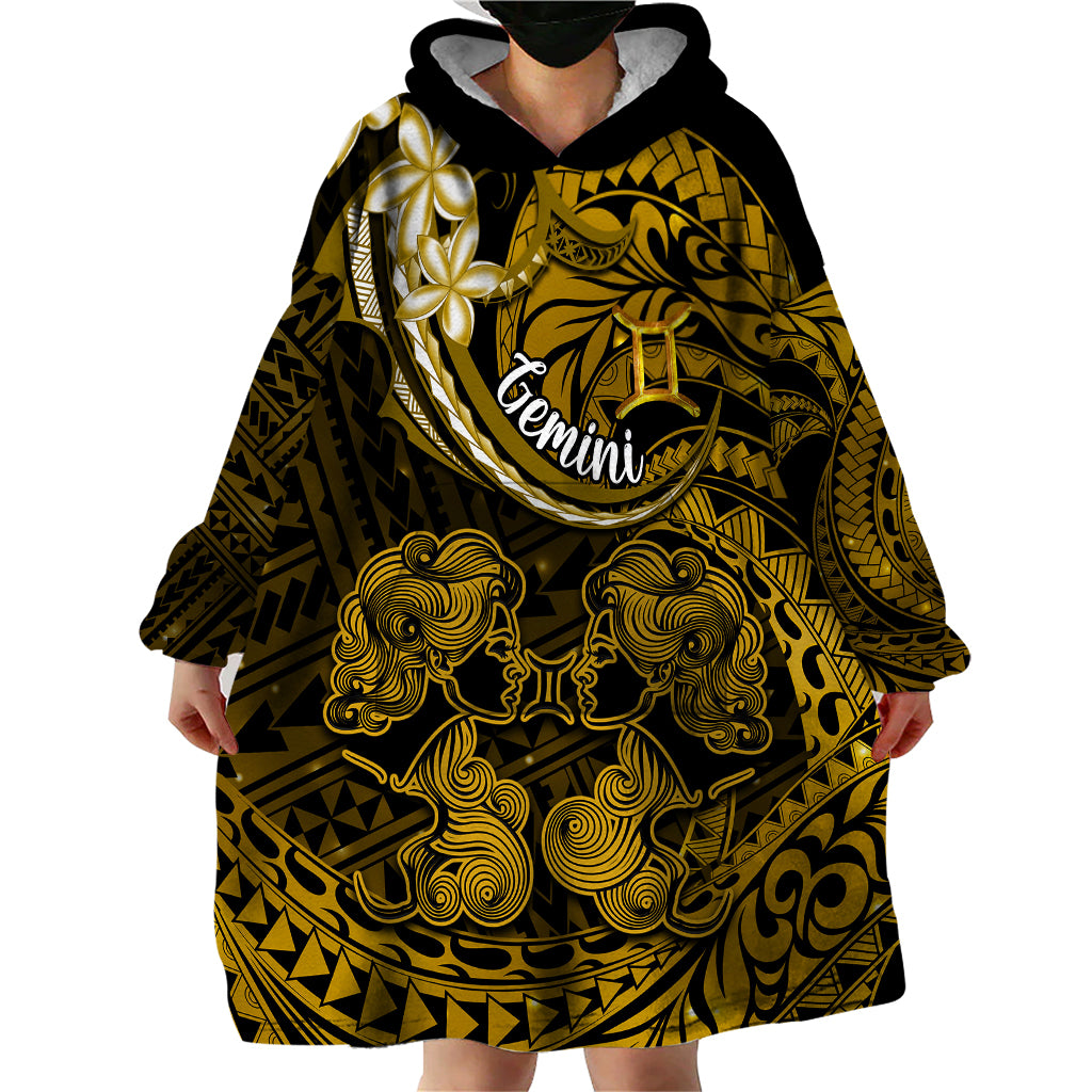 Polynesian Pride Gemini Zodiac Wearable Blanket Hoodie Astrological Sign Tribal Plumeria Gold Galaxy - Wonder Print Shop