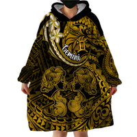 Polynesian Pride Gemini Zodiac Wearable Blanket Hoodie Astrological Sign Tribal Plumeria Gold Galaxy - Wonder Print Shop