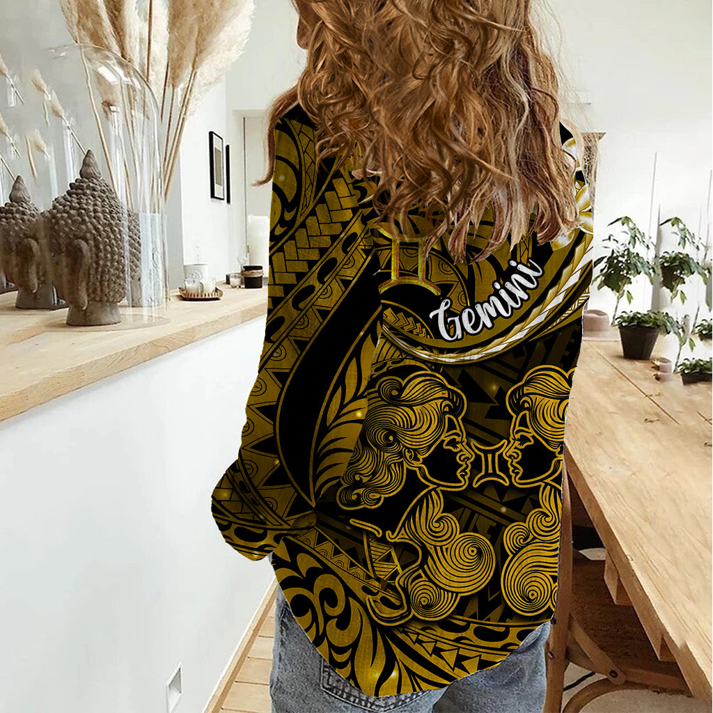 Polynesian Pride Gemini Zodiac Women Casual Shirt Astrological Sign Tribal Plumeria Gold Galaxy - Wonder Print Shop