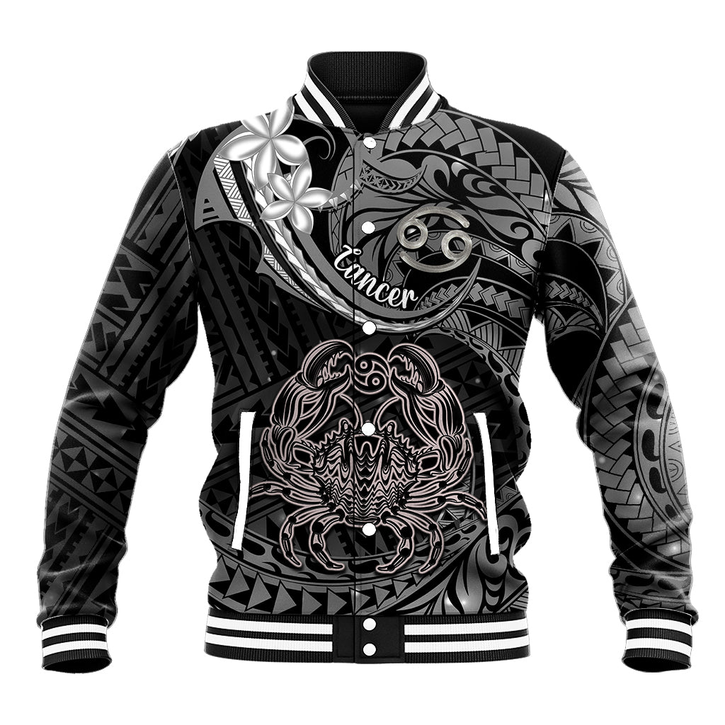 Polynesian Pride Cancer Zodiac Baseball Jacket Astrological Sign Tribal Plumeria Grey Galaxy - Wonder Print Shop
