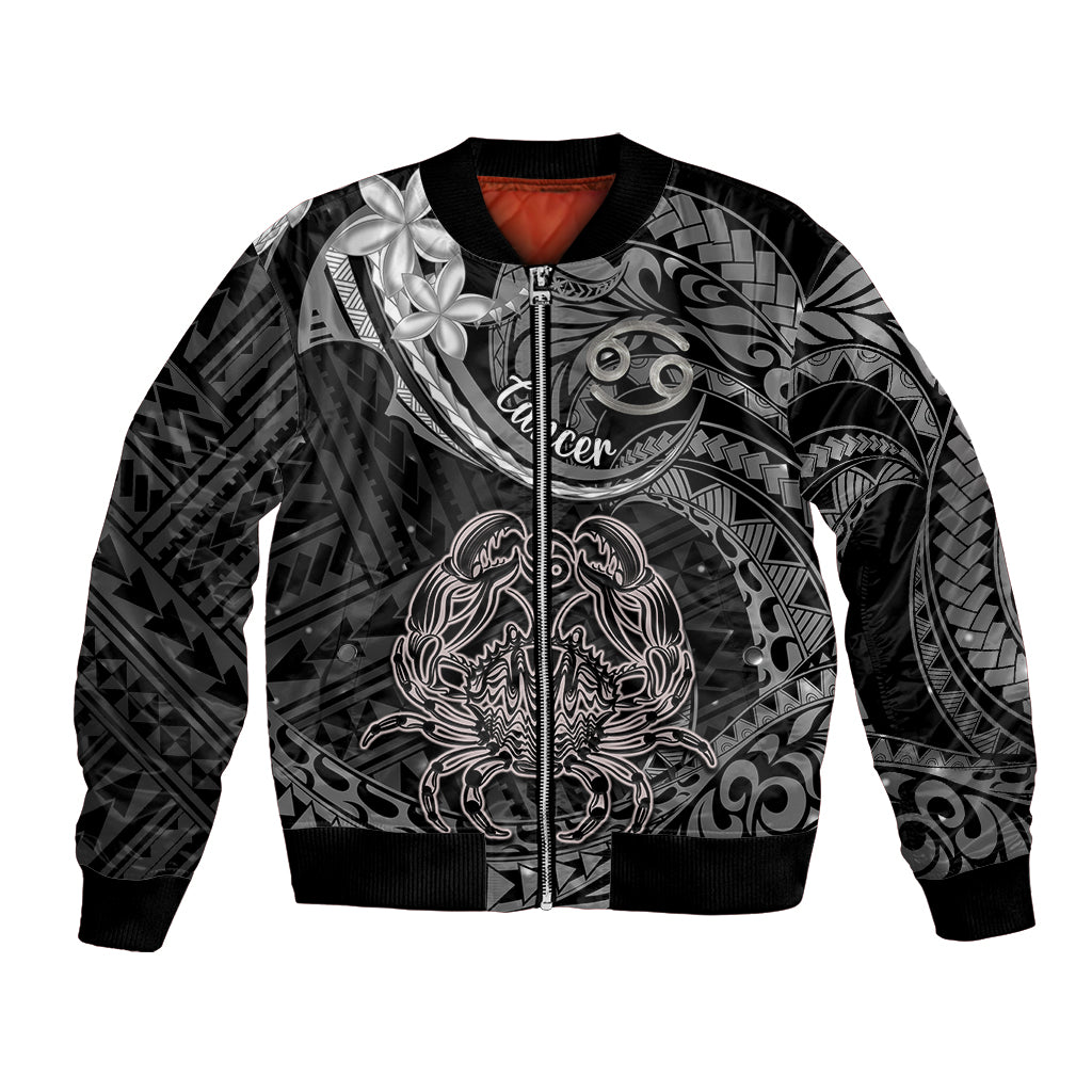 Polynesian Pride Cancer Zodiac Bomber Jacket Astrological Sign Tribal Plumeria Grey Galaxy - Wonder Print Shop