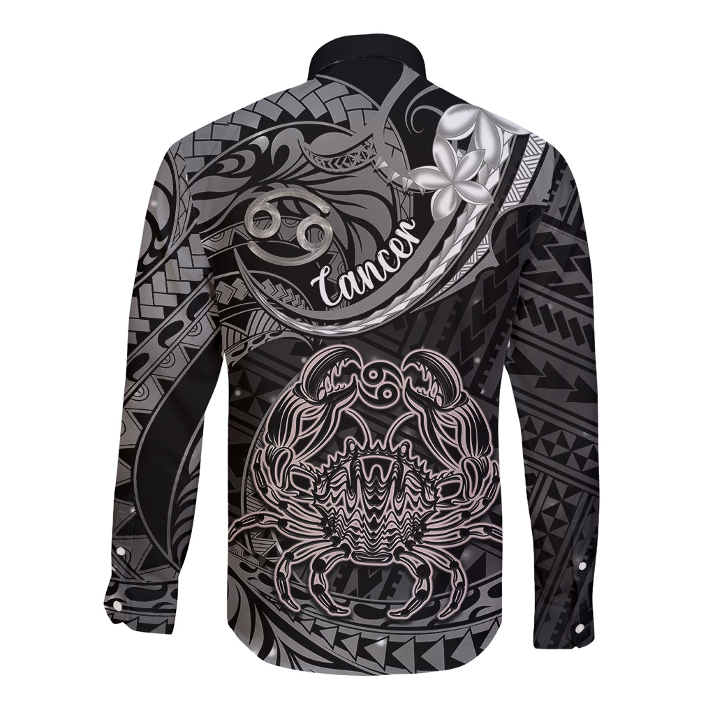 Polynesian Pride Cancer Zodiac Long Sleeve Button Shirt Astrological Sign Tribal Plumeria Grey Galaxy - Wonder Print Shop