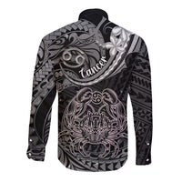 Polynesian Pride Cancer Zodiac Long Sleeve Button Shirt Astrological Sign Tribal Plumeria Grey Galaxy - Wonder Print Shop