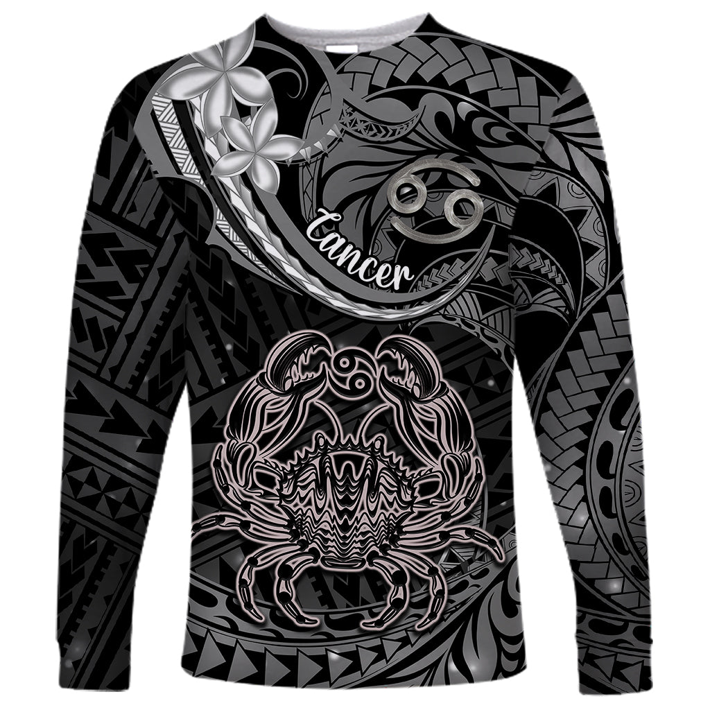 Polynesian Pride Cancer Zodiac Long Sleeve Shirt Astrological Sign Tribal Plumeria Grey Galaxy - Wonder Print Shop