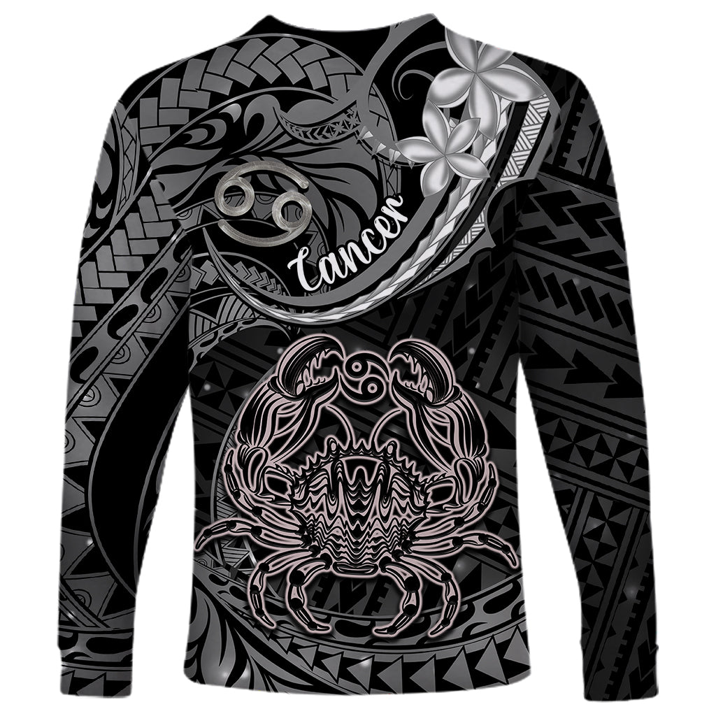 Polynesian Pride Cancer Zodiac Long Sleeve Shirt Astrological Sign Tribal Plumeria Grey Galaxy - Wonder Print Shop