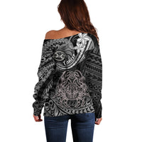 Polynesian Pride Cancer Zodiac Off Shoulder Sweater Astrological Sign Tribal Plumeria Grey Galaxy - Wonder Print Shop