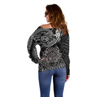 Polynesian Pride Cancer Zodiac Off Shoulder Sweater Astrological Sign Tribal Plumeria Grey Galaxy - Wonder Print Shop