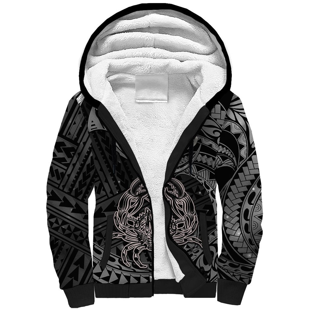 Polynesian Pride Cancer Zodiac Sherpa Hoodie Astrological Sign Tribal Plumeria Grey Galaxy - Wonder Print Shop