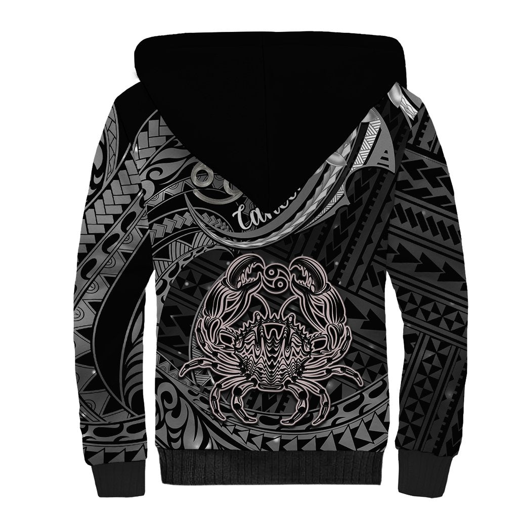 Polynesian Pride Cancer Zodiac Sherpa Hoodie Astrological Sign Tribal Plumeria Grey Galaxy - Wonder Print Shop