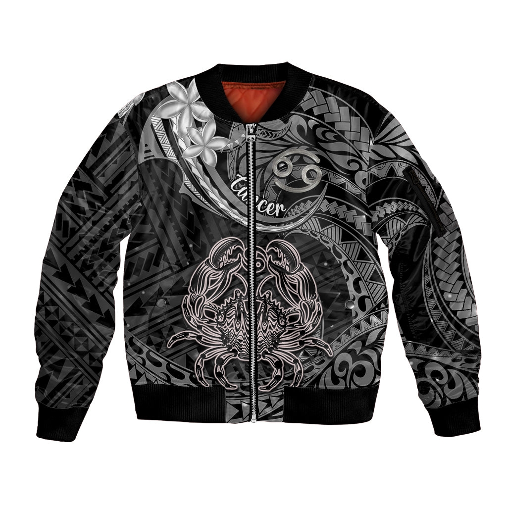 Polynesian Pride Cancer Zodiac Sleeve Zip Bomber Jacket Astrological Sign Tribal Plumeria Grey Galaxy - Wonder Print Shop