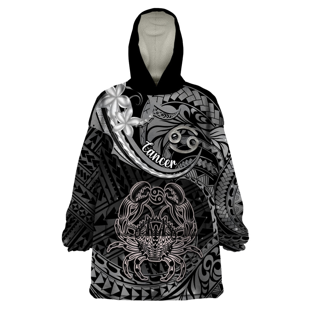 Polynesian Pride Cancer Zodiac Wearable Blanket Hoodie Astrological Sign Tribal Plumeria Grey Galaxy - Wonder Print Shop
