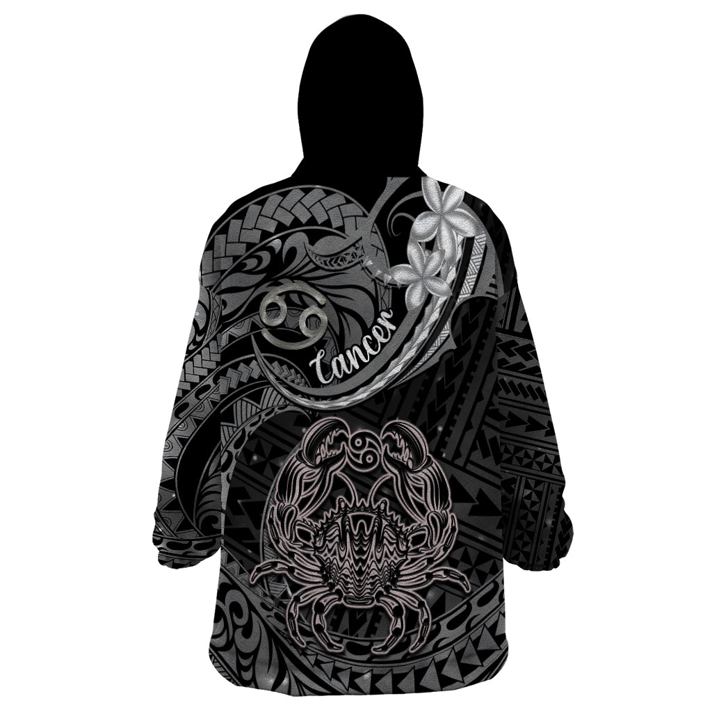 Polynesian Pride Cancer Zodiac Wearable Blanket Hoodie Astrological Sign Tribal Plumeria Grey Galaxy - Wonder Print Shop