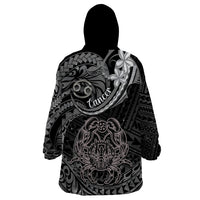 Polynesian Pride Cancer Zodiac Wearable Blanket Hoodie Astrological Sign Tribal Plumeria Grey Galaxy - Wonder Print Shop