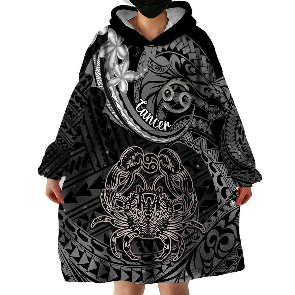 Polynesian Pride Cancer Zodiac Wearable Blanket Hoodie Astrological Sign Tribal Plumeria Grey Galaxy - Wonder Print Shop