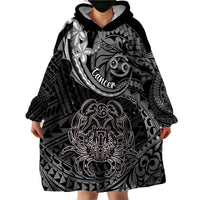 Polynesian Pride Cancer Zodiac Wearable Blanket Hoodie Astrological Sign Tribal Plumeria Grey Galaxy - Wonder Print Shop