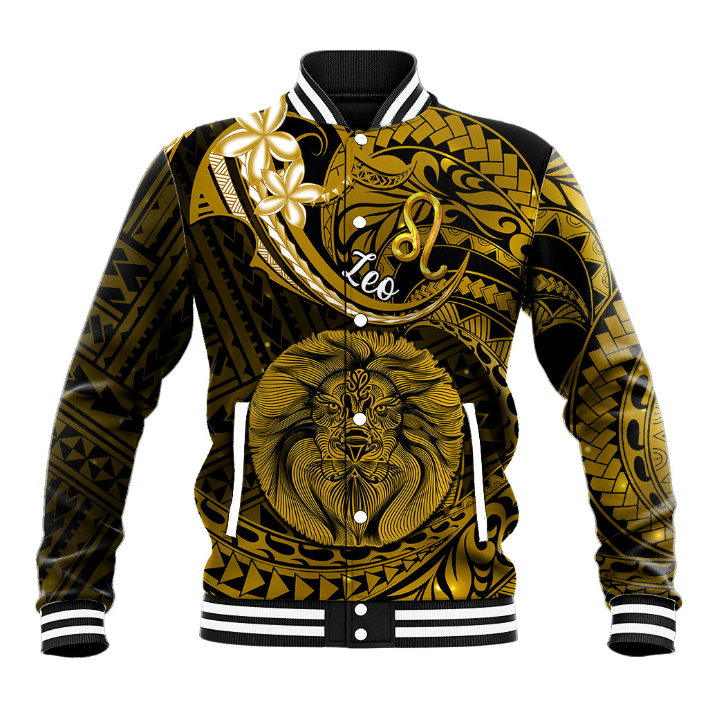Polynesian Pride Leo Zodiac Baseball Jacket Astrological Sign Tribal Plumeria Gold Galaxy - Wonder Print Shop