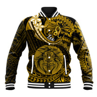 Polynesian Pride Leo Zodiac Baseball Jacket Astrological Sign Tribal Plumeria Gold Galaxy - Wonder Print Shop