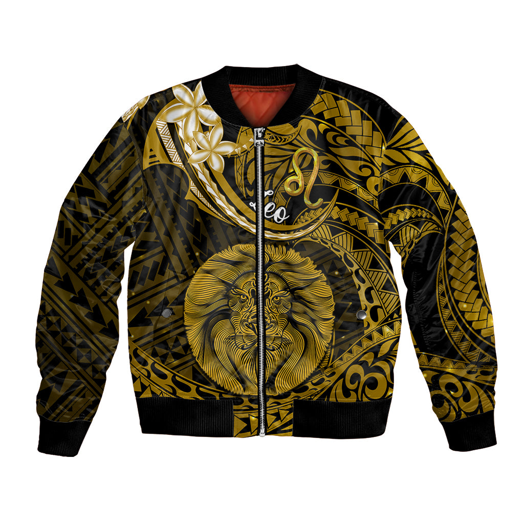 Polynesian Pride Leo Zodiac Bomber Jacket Astrological Sign Tribal Plumeria Gold Galaxy - Wonder Print Shop