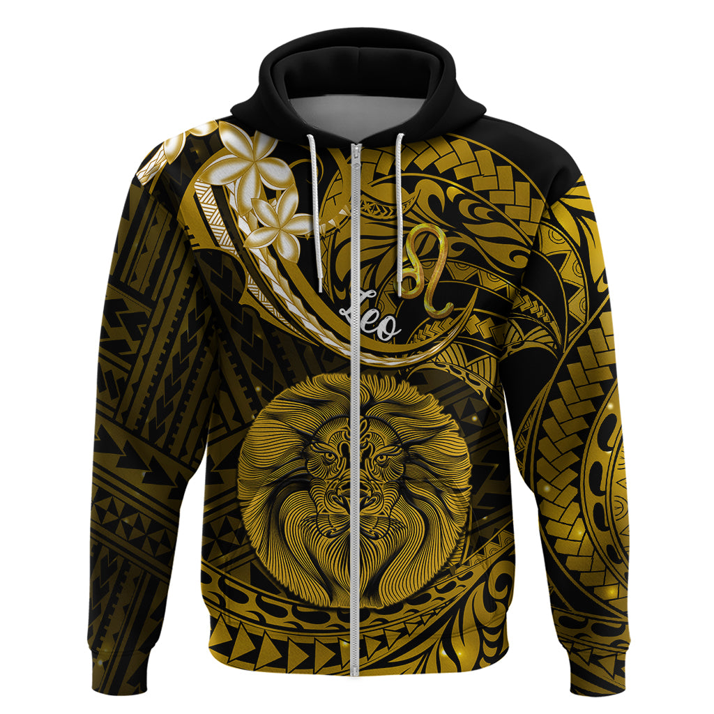 Polynesian Pride Leo Zodiac Hoodie Astrological Sign Tribal Plumeria Gold Galaxy - Wonder Print Shop