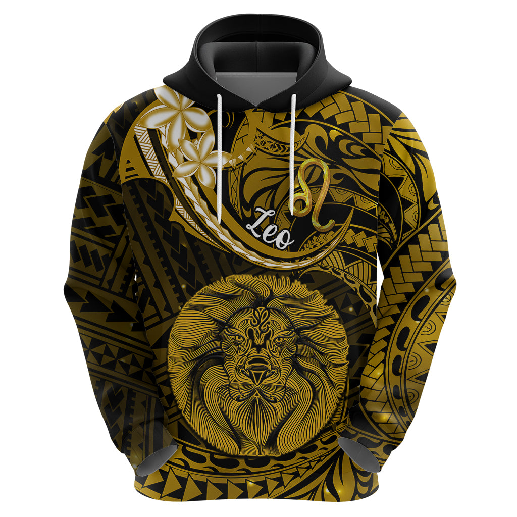 Polynesian Pride Leo Zodiac Hoodie Astrological Sign Tribal Plumeria Gold Galaxy - Wonder Print Shop