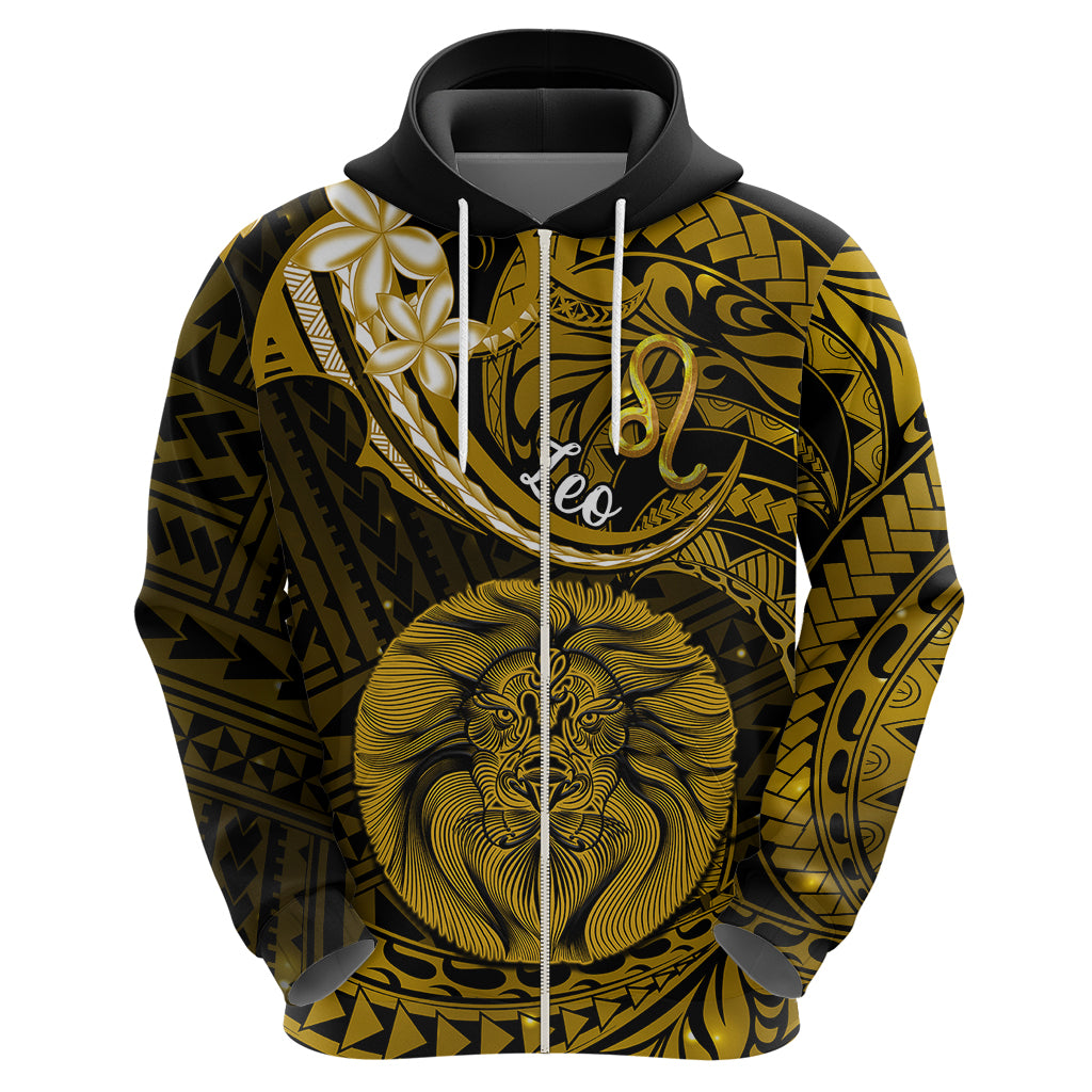 Polynesian Pride Leo Zodiac Hoodie Astrological Sign Tribal Plumeria Gold Galaxy - Wonder Print Shop