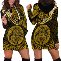 Polynesian Pride Leo Zodiac Hoodie Dress Astrological Sign Tribal Plumeria Gold Galaxy - Wonder Print Shop