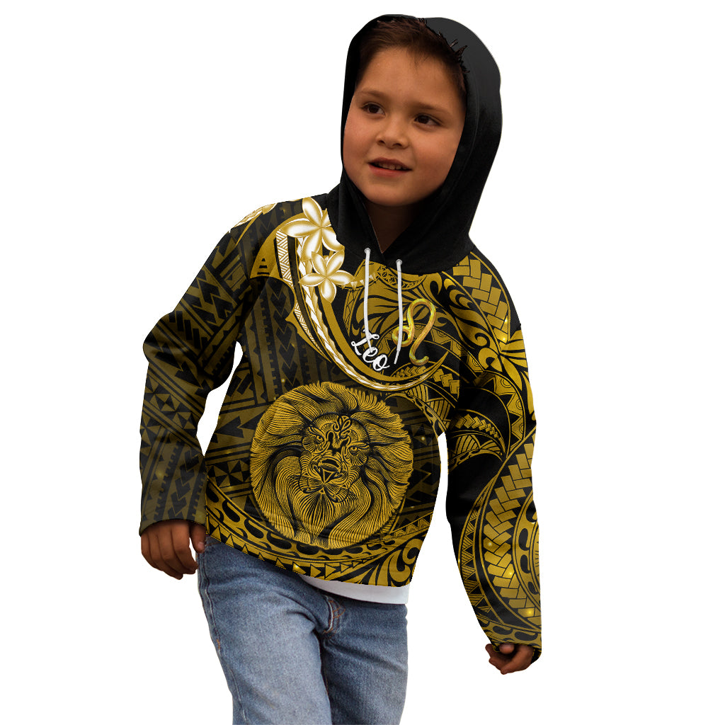 Polynesian Pride Leo Zodiac Kid Hoodie Astrological Sign Tribal Plumeria Gold Galaxy - Wonder Print Shop