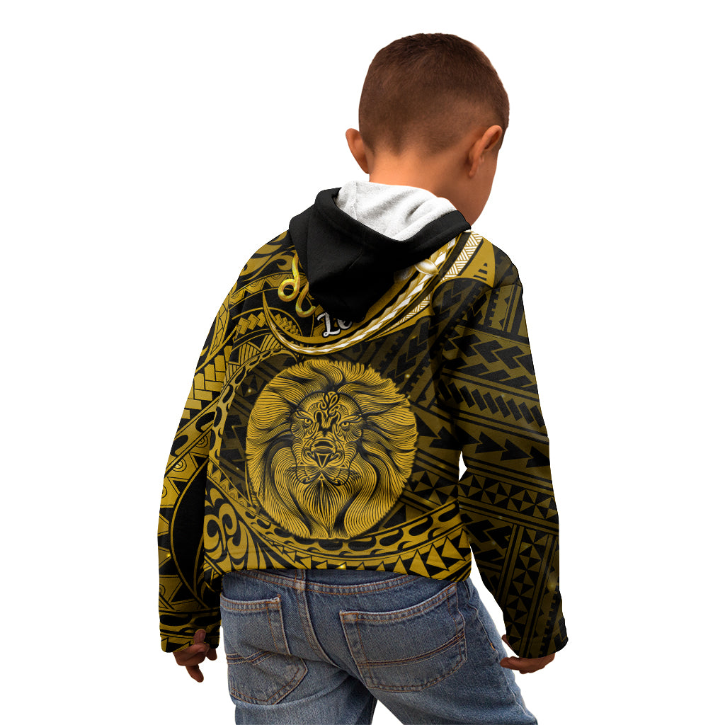 Polynesian Pride Leo Zodiac Kid Hoodie Astrological Sign Tribal Plumeria Gold Galaxy - Wonder Print Shop