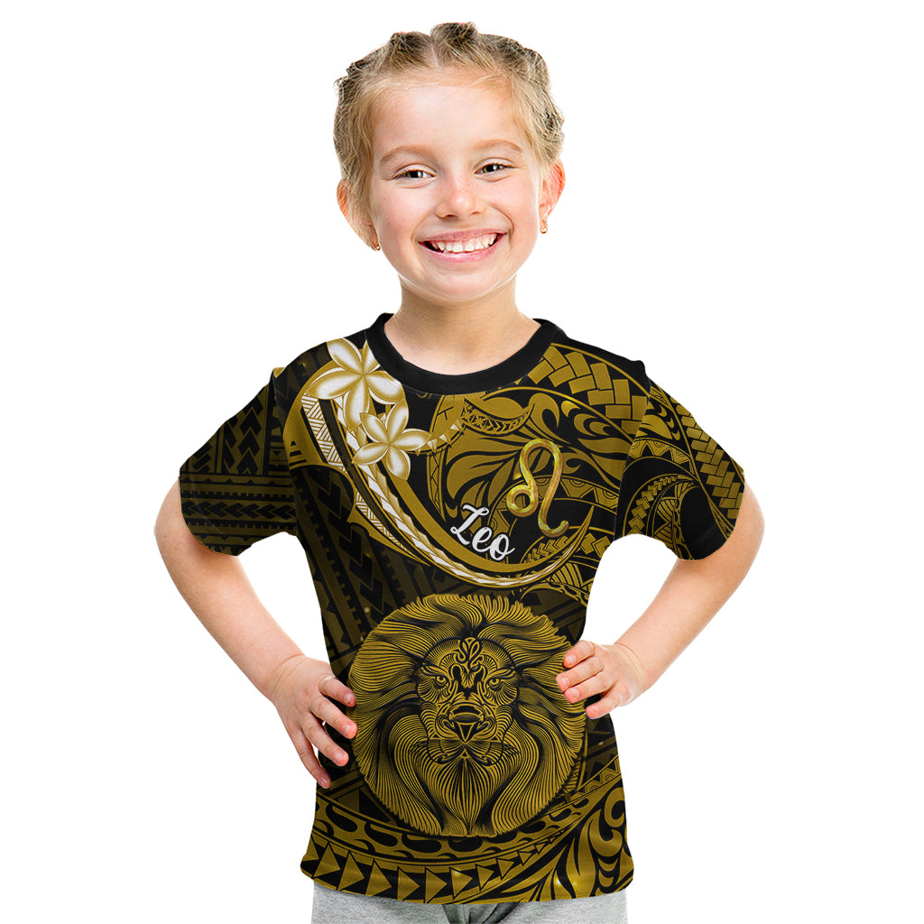 Polynesian Pride Leo Zodiac Kid T Shirt Astrological Sign Tribal Plumeria Gold Galaxy - Wonder Print Shop